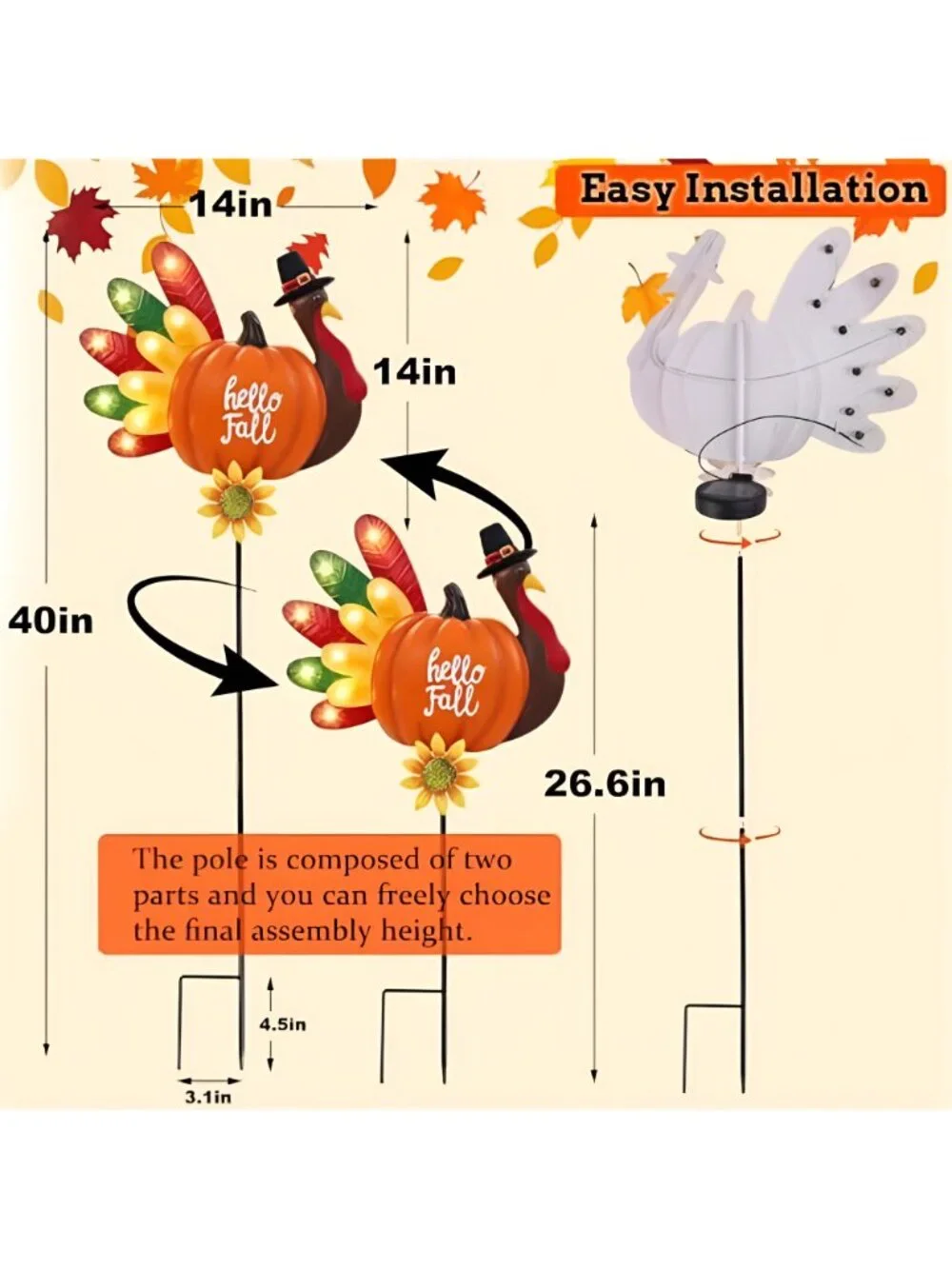 Solar Thanksgiving Turkey Yard Stakes, Metal Fall Outdoor Decor